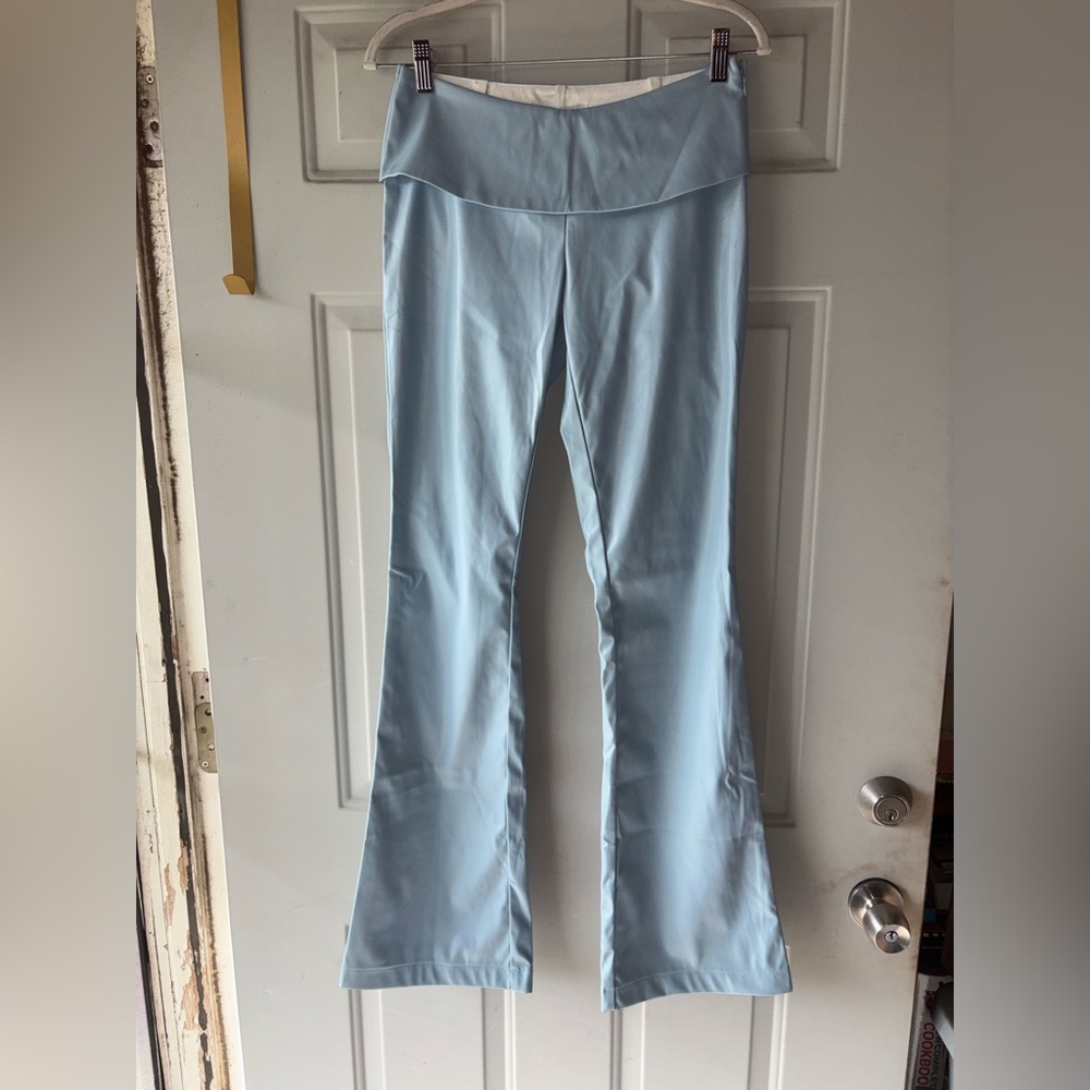 I. Am. Gia. light blue Amalthea faux leather flare leg pants size S